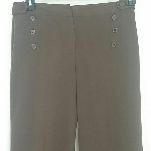 Pants Dark Brown Straight Leg Button Detail Stretch Pockets Classic Dressy - Picture 2 of 4